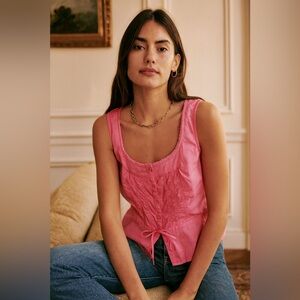 Cotton Lace Pink Tie Tank Medium